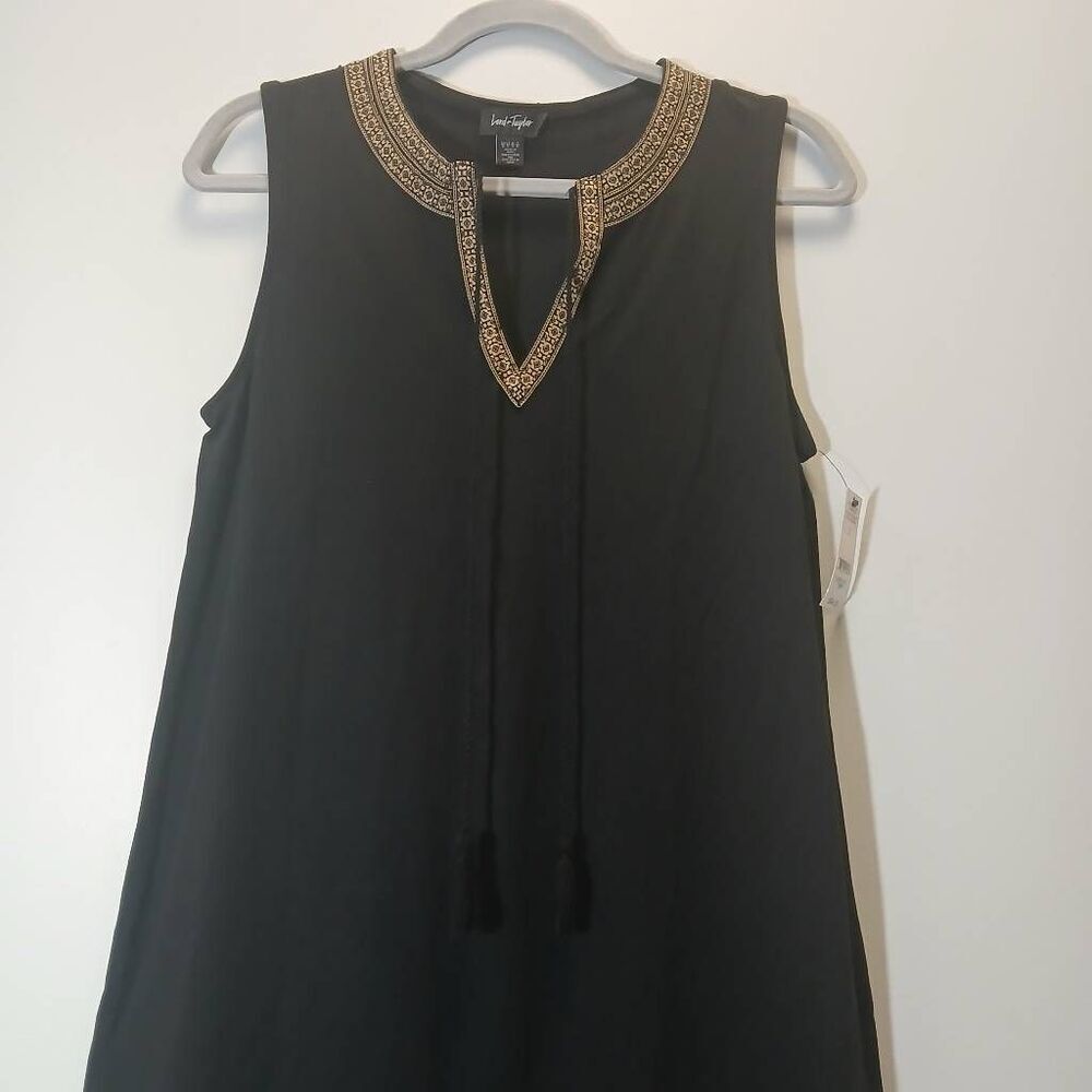 Lord Taylor womens small black shift dress soft modal black tan stretch - Picture 4 of 9